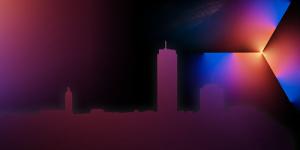 Stadtsilhouette mit mehreren Hochhäusern