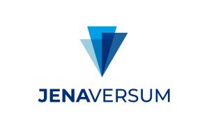 Logo "JENAVERSUM" mit drei überlappenden, nach unten gerichteten Dreiecken in Blautönen links und dem Schriftzug "JENAVERSUM" in dunkelblauen Großbuchstaben rechts.