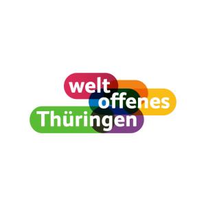 Schriftzug Weltoffenes Thüringen auf verschiedenfarbigen Flächen