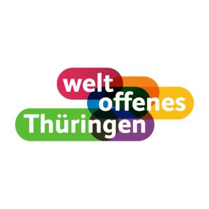 Schriftzug Weltoffenes Thüringen auf verschiedenfarbigen Flächen