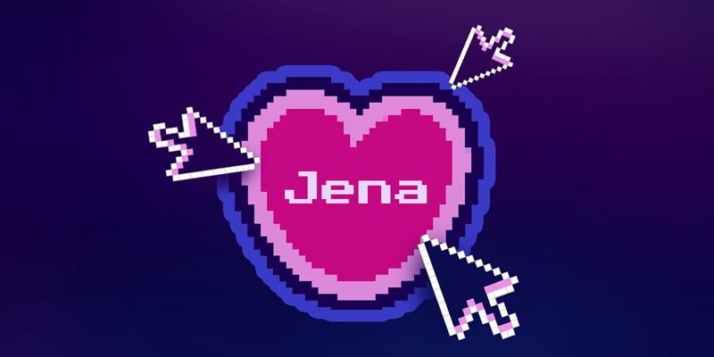 Drei Pfeile zeigen von außen auf ein pinkes Herz, das mehrfarbig umrandet ist vor lila Hintergrund