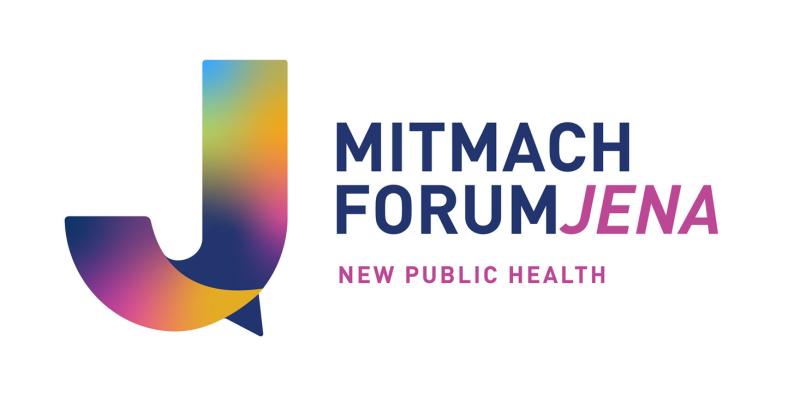 ein farbiger Buchstabe J sowie der Schriftzug MitmachForum Jena, New Public Health